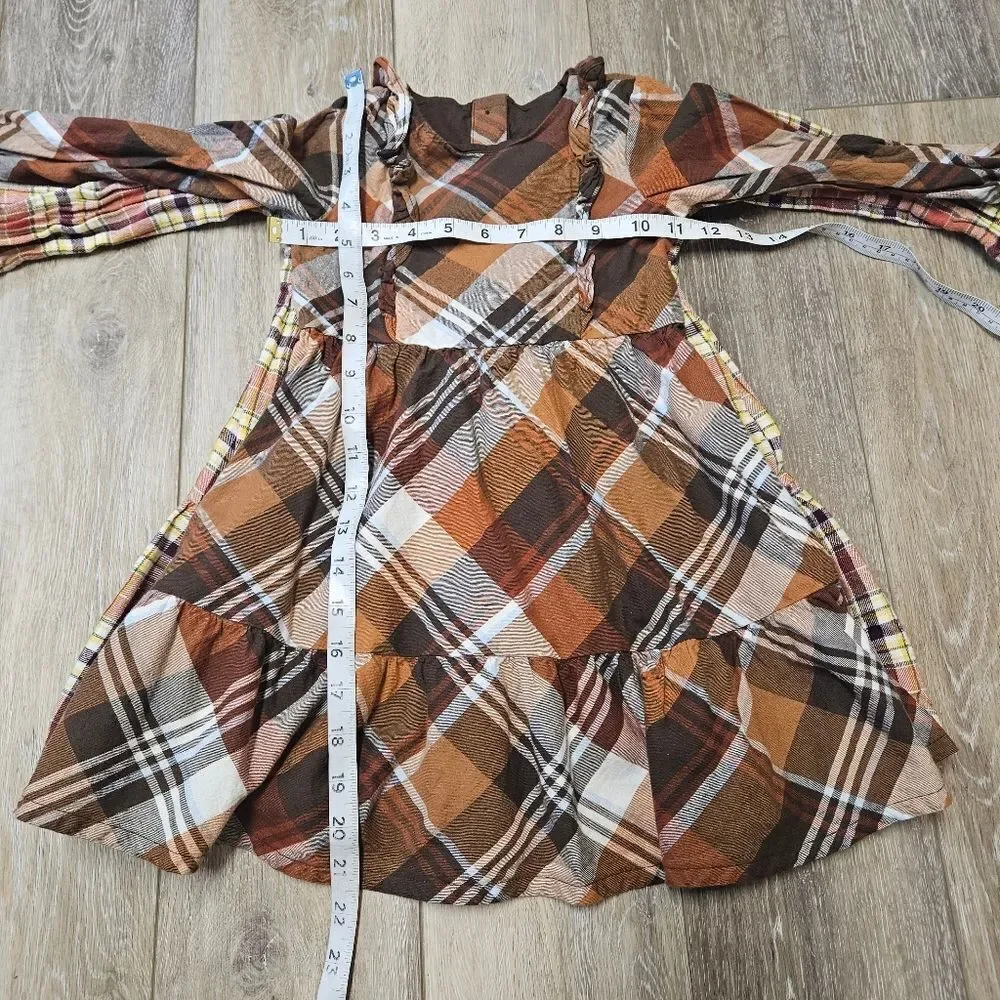 Gymboree Dip 2 Dress Bundle Plaid Ruffles Long Sleeve Girls Toddlers 4T Brown